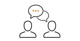 Icon mit zwei Personen und Sprechblasen als Symbol für Kommunikation